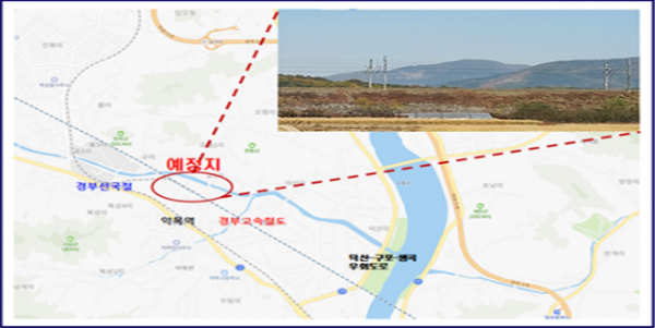 KTX 경부선과 국철이 마주보는 약목역 전방 800m 평지 인근에 KTX역을 건설하는 것이다.png