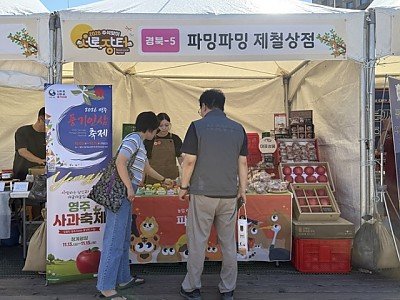 영주-5-1 영주 농특산물 알리고 축제도 알리고… 서울광장서 영주 매력 홍보(디에스푸즈 부스에서 축제 홍보배너 설치).jpeg